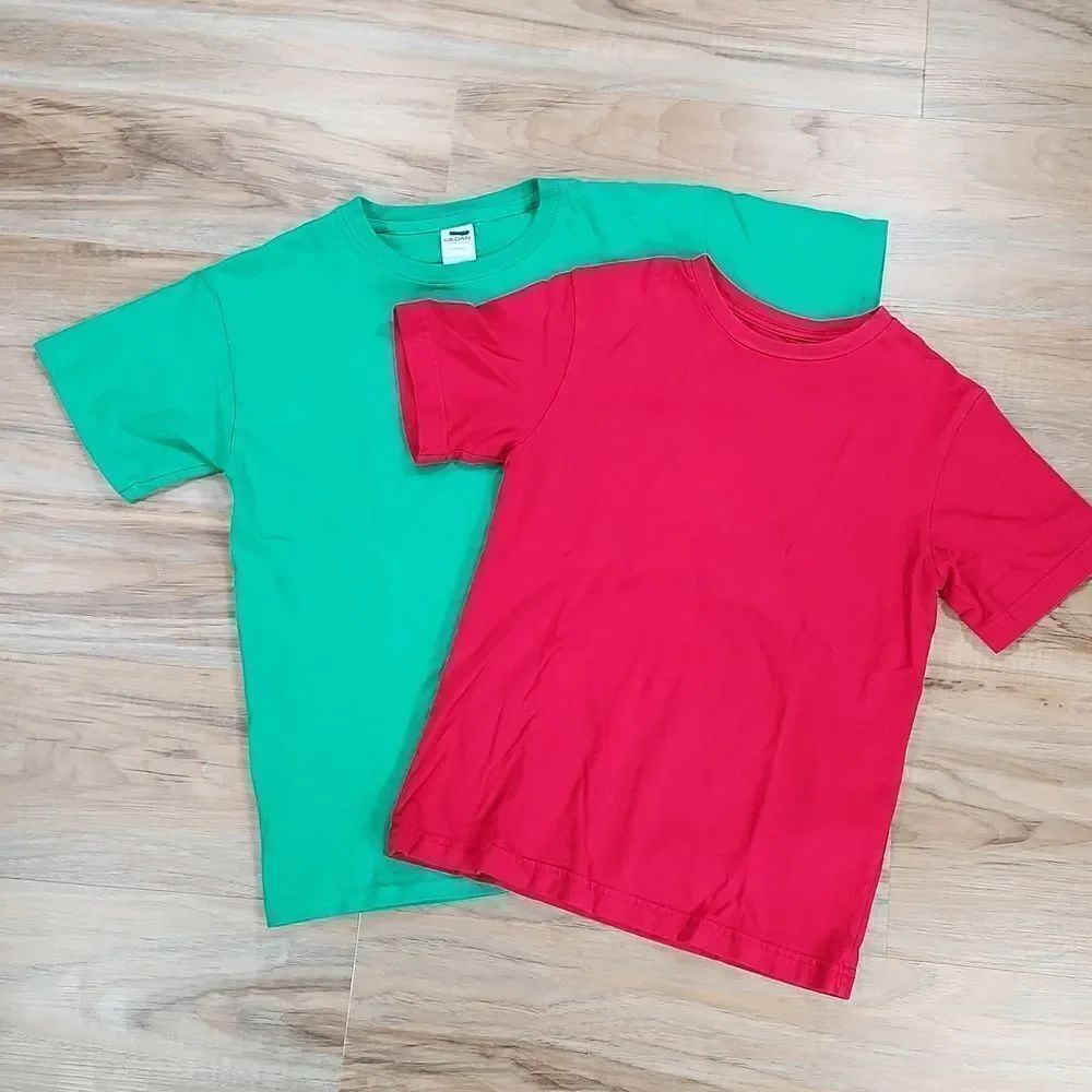 🧡Unisex Bundle of 2 Plain T-shirts; Red Medium & Green Large
